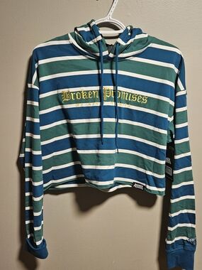 Womens' Blue & Green Stripe Cropped Hoodie